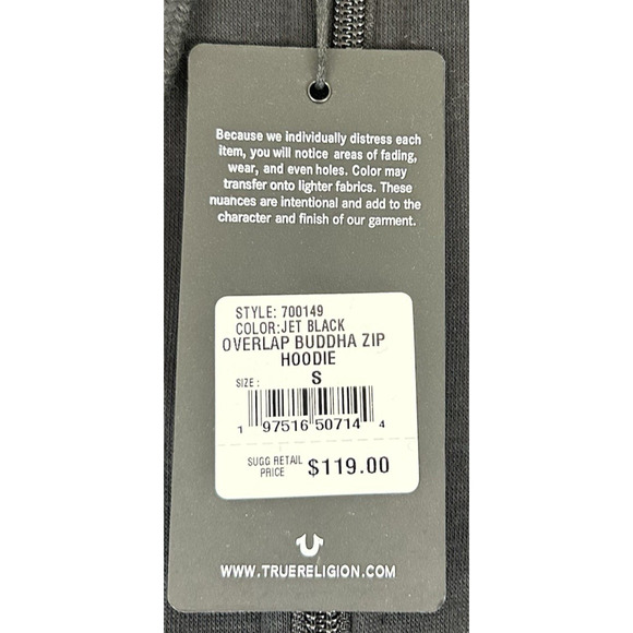 True Religion Men's Sz Small Classic Buddha Logo Full Zip Up Hoodie Fleece S NWT - Picture 6 of 10